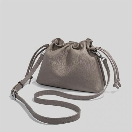 Textured Leather Bucket Bag in Neutral