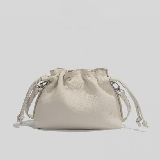 Textured Leather Bucket Bag in Neutral