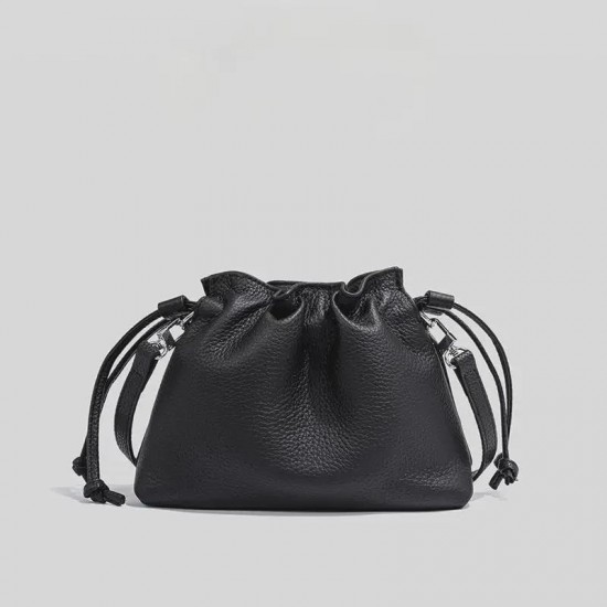 Textured Leather Bucket Bag in Neutral