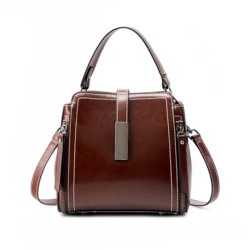 Layered Leather Bucket Bag in Neutral