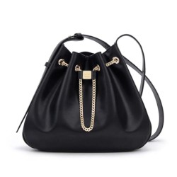 Comfort Fit Leather Bucket Bag in Neutral