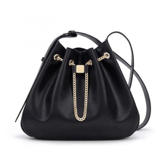 Comfort Fit Leather Bucket Bag in Neutral